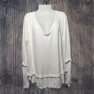 Free People "laguna" White Thermal Long Sleeve Size S Sweater